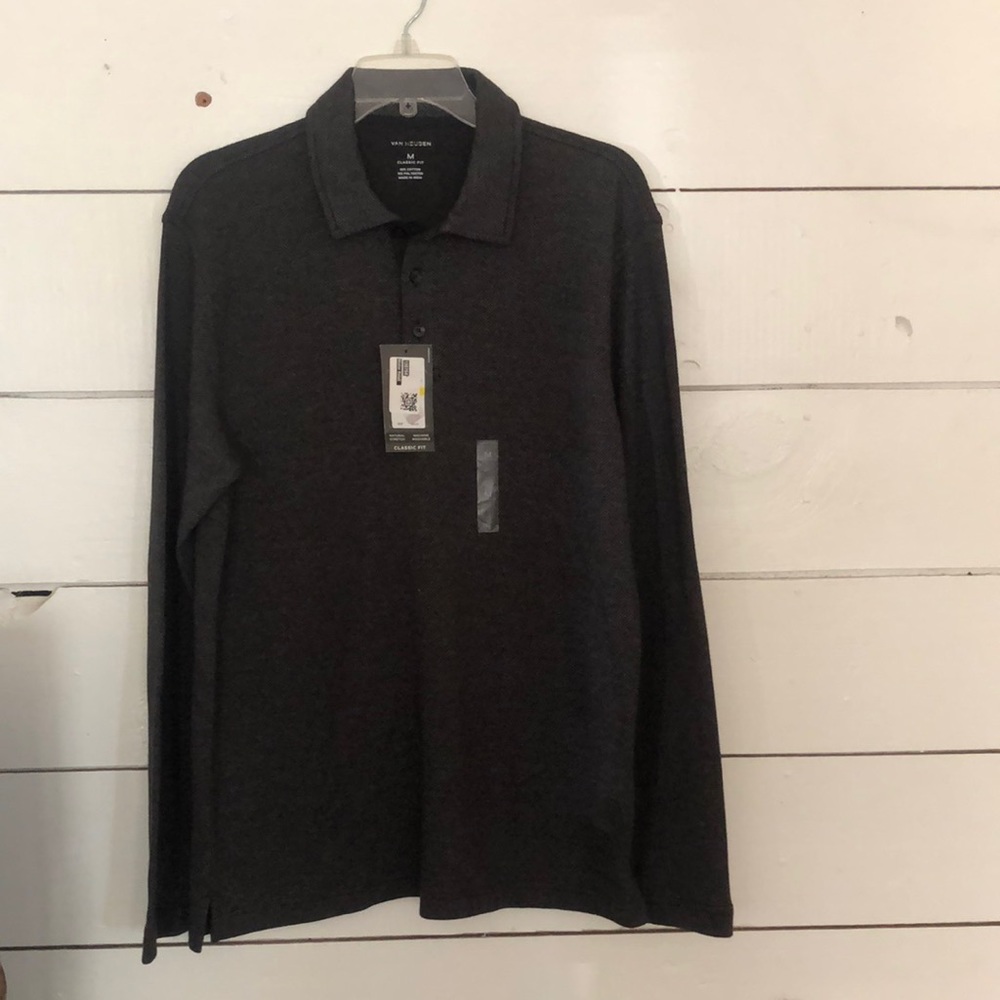 Men’s Van Heusen Long Sleeve black/gray Polo - size M, NWT
